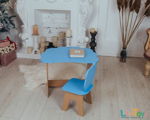 Дитячий столик і стільчик синій. Кришка хмарко