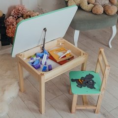 Дитячий стіл і стілець зелений. Для навчання, малювання, ігри. Стіл із шухлядою та стільчик.