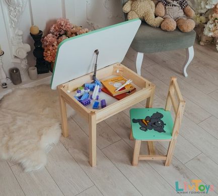Детский стол и стул зеленый. Для учебы,рисования,игры. Стол с ящиком и стульчик.