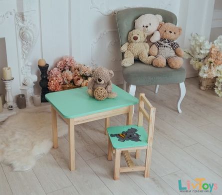 Дитячий стіл і стілець зелений. Для навчання, малювання, ігри. Стіл із шухлядою та стільчик.