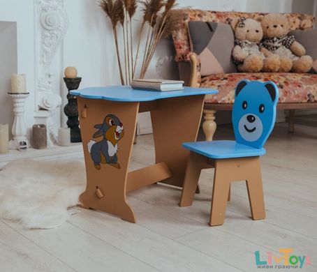 Дитячий столик і стільчик ведмедик синій. Кришка хмаринкою