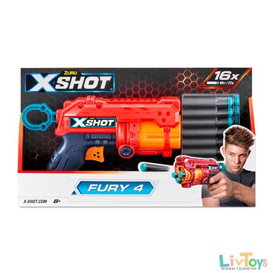 X-Shot Red Скорострельный бластер EXCEL FURY 4 (16 патронов)