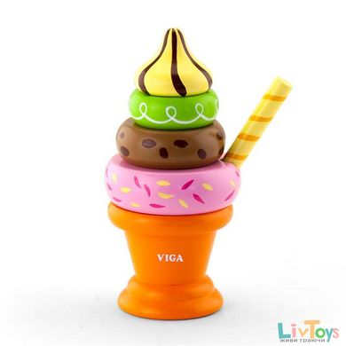 Іграшкові продукти Viga Toys Дерев'яна пірамідка-морозиво, помаранчевий (51322)