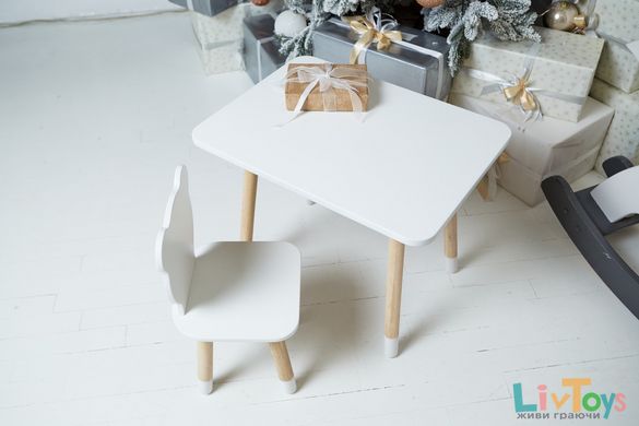 Белый прямоугольный столик и стульчик детский белоснежный ведмежонок. Белый детский столик