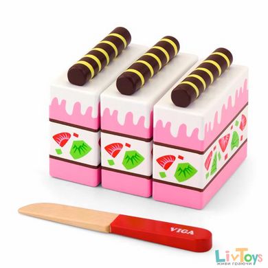 Игрушечные продукты Viga Toys Деревянный клубничный торт (51324)