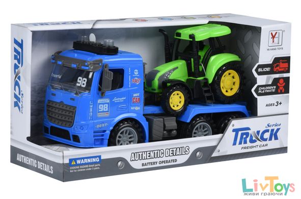 Машинка енерційна Same Toy Truck Тягач синій з трактором зі світлом і звуком 98-615AUt-2
