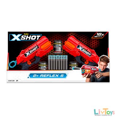 X-Shot Red Набор скорострельных бластеров EXCEL Reflex Double (2 бластеря, 3 банки, 16 патронов)