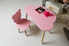 Детский столик тучка и стульчик медвежонок розовый. Столик для игр, уроков, еды