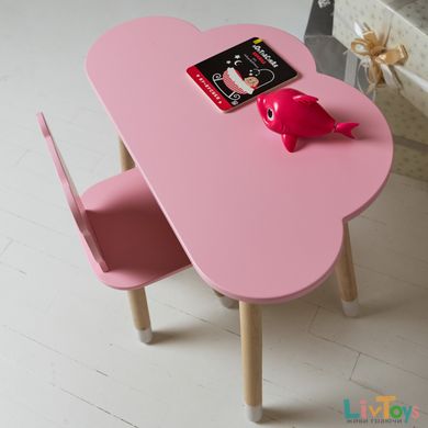 Дитячий столик хмаринкою та стільчик ведмежа рожевий для дівчинки. Столик для ігор, занять, їжі