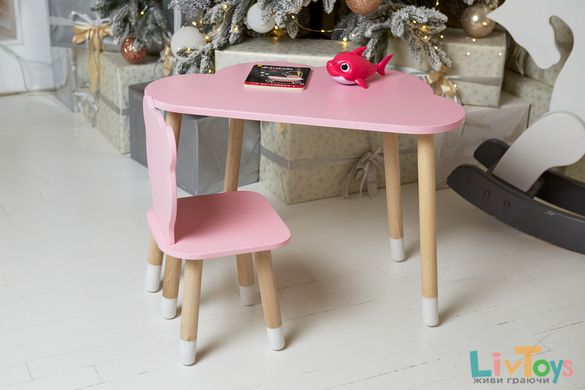 Дитячий столик хмаринкою та стільчик ведмежа рожевий для дівчинки. Столик для ігор, занять, їжі