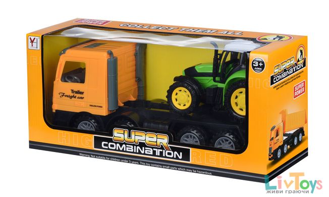 Машинка енерційна Same Toy Super Combination Тягач жовтий з трактором 98-84Ut-2