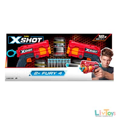 X-Shot Red Скорострельный бластер EXCEL FURY 4 2 PK (3 банки, 16 патронов)