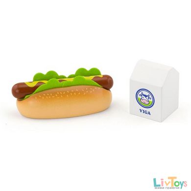 Игрушечные продукты Viga Toys Деревянные хот-дог и молоко (51601)