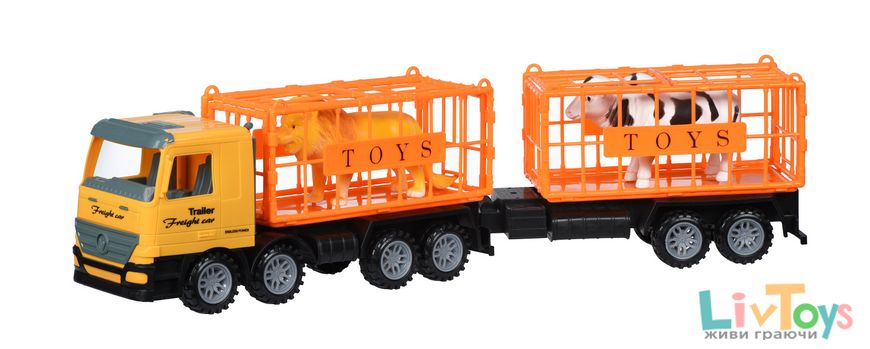 Машинка енерціонная Same Toy Super Combination Вантажівка жовта для перевезення тварин з причепом 98-91Ut-2