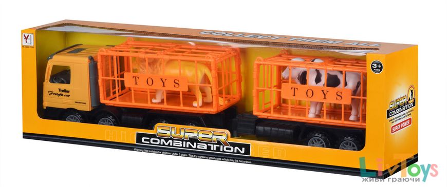 Машинка енерционная Same Toy Super Combination Грузовик желтая для перевозки животных с прицепом 98-91Ut-2
