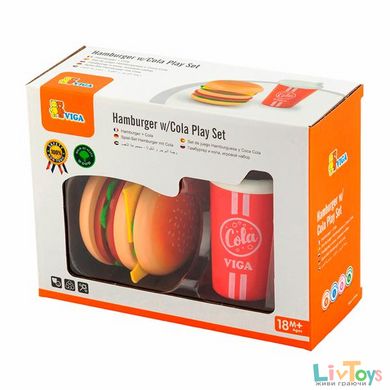 Игрушечные продукты Viga Toys Деревянные гамбургер и кола (51602)
