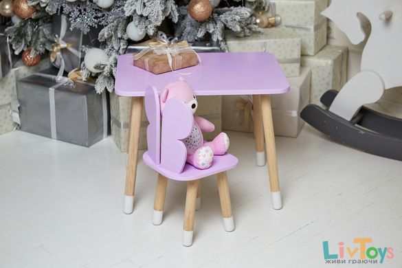Фіолетовий прямокутний столик і стільчик дитячий метелик. Фіолетовий дитячий столик