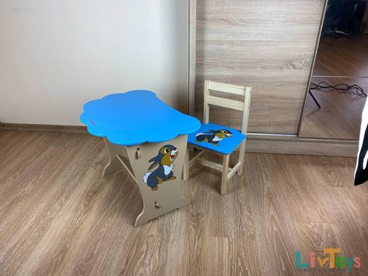 Детский столик и стульчик синий. Крышка облачко