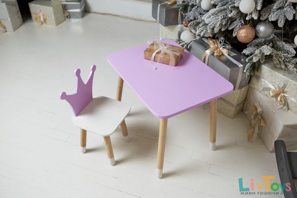 Фіолетовий прямокутний столик і стільчик дитячий корона. Фіолетовий дитячий столик