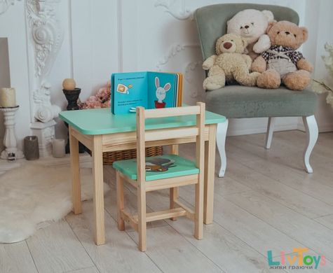 Дитячий стіл і стілець зелений. Для навчання, малювання, гри. Стіл із шухлядою та стільчик.
