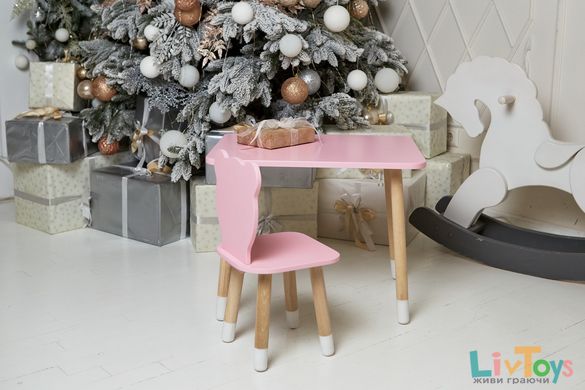 Розовый прямоугольный столик и стульчик детский медвежонок. Розовый детский столик