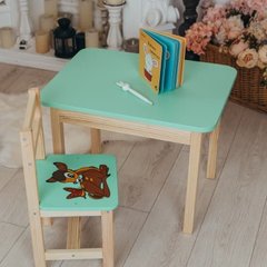 Стол и стул детский мятный. Для учебы, рисования, игры. Стол с ящиком и стульчик.