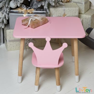 Рожевий прямокутний столик і стільчик дитячий корона. Рожевий дитячий столик