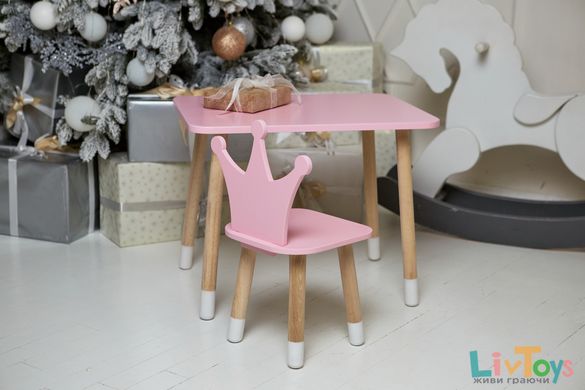 Рожевий прямокутний столик і стільчик дитячий корона. Рожевий дитячий столик