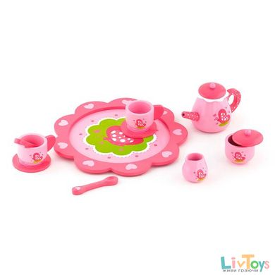 Игрушечная посуда Viga Toys Деревянный чайный набор, розовый (50343)