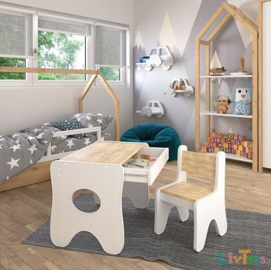 Удобный столик в детскую комнату 70&times;45&times;51, детский игральный стол с ящиком, белый с деревом