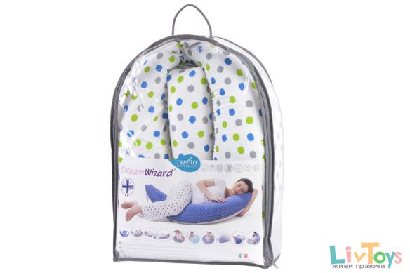 Подушка для вагітних і для годування Nuvita 10 в 1 DreamWizard Біла з крапками NV7100Dots