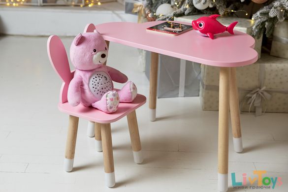 Дитячий столик тучка і стільчик ушки зайки рожеві. Столик для ігор, занять, їжі