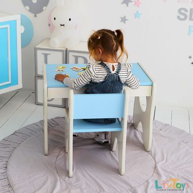 Удобный столик в детскую комнату 70&times;45&times;51, детский игральный стол с ящиком, белый с голубым