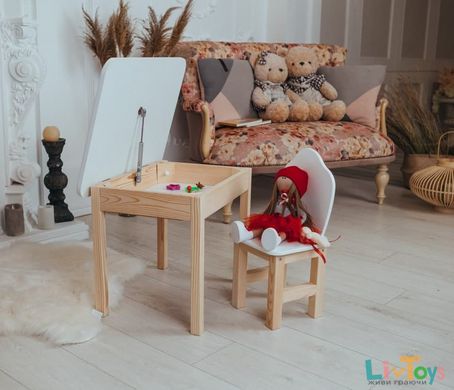 Детский столик и стульчик белоснежный. Столик с ящиком белый
