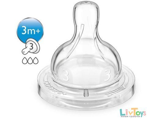 Соска силіконова Avent Classic+ середній потік 2шт 3+ SCF633/27