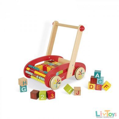 Игрушка-толкатель Janod Тележка с кубиками 30 эл. J05379