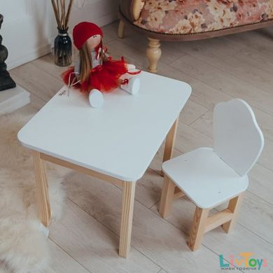 Детский столик и стульчик белый. Столик с ящиком белоснежный