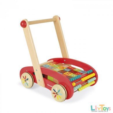 Игрушка-толкатель Janod Тележка с кубиками 30 эл. J05379