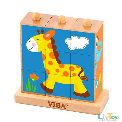 Деревянные кубики-пирамидка Viga Toys Зверята (50834)