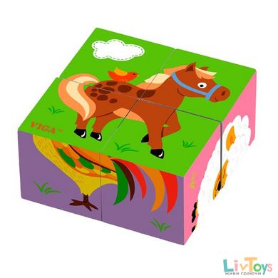 Деревянные кубики-пазл Viga Toys Фермерские зверята (50835)