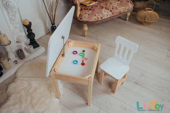 Детский столик и стульчик белый. Столик с ящиком для карандашей и разукрашек