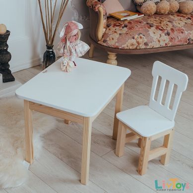 Білий столик і стільчик дитячий із шухлядою. Білосніжний столик для гри, навчання, малювання