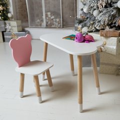 Белый столик тучка и стульчик мишка для девочки розовый. От 1,5 до 7 лет