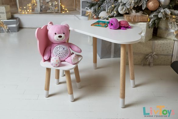 Білий столик хмарка і стільчик ведмедик для дівчинки рожевий від 1,5 до 7 років