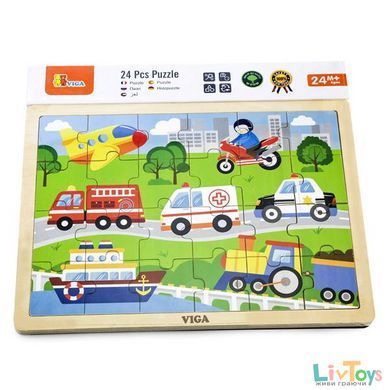 Дерев'яний пазл Viga Toys Транспорт 24 ел. (51462)