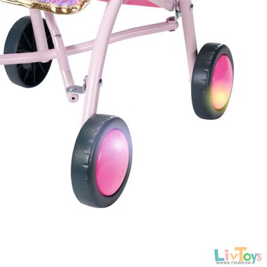 Коляска для ляльки BABY BORN серії "День Народження"- ЯСКРАВІ ВОГНИКИ (складна, колеса світяться)