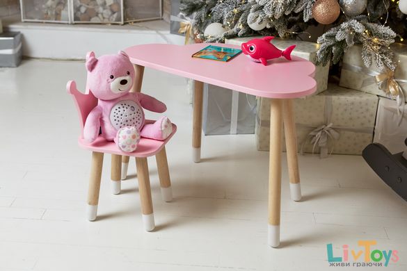 Детский столик тучка и стульчик коронка розовая. Столик для игр, уроков, еды