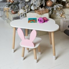 Білий столик хмаринкою та стільчик зайчик дитячий рожевий. Білосніжний дитячий столик