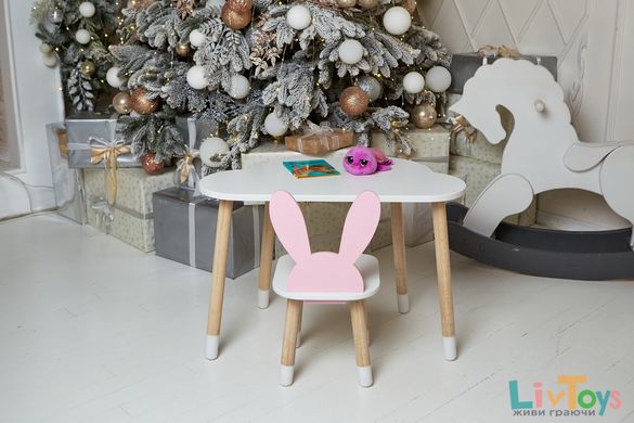 Белый столик тучка и стульчик зайка детский розовый. белоснежный детский столик