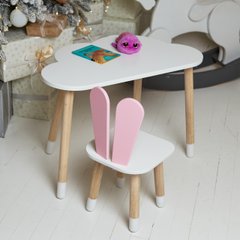 Белый столик тучка и стульчик зайчик детский розовый. белоснежный детский столик